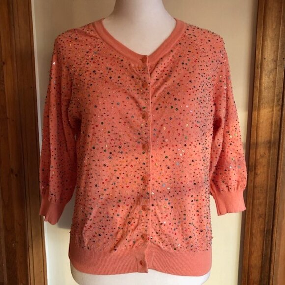 CYNTHIA STEFFE Bead Sequin Coral 3/4 Sleeve Twin Set Medium Vintage - Picture 8 of 17